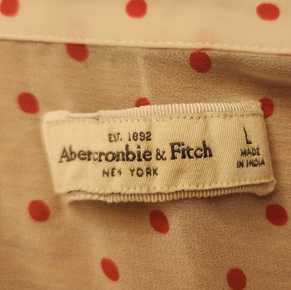Abercombrie & Fitch White & Pink Sheer Polka Dot Button Up Blouse Size L - Picture 2 of 9
